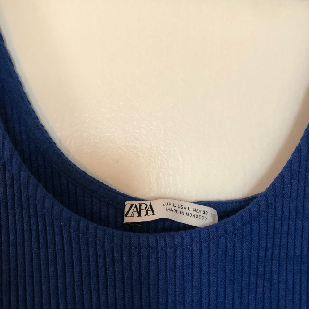 Zara Blue Ribbed Cut-Out Bodycon Mini Dress - Picture 5 of 9